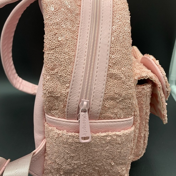 Disney Loungefly Millennial Pink Sequins Mini Backpack- Original Logo Rare HTF. main image 12